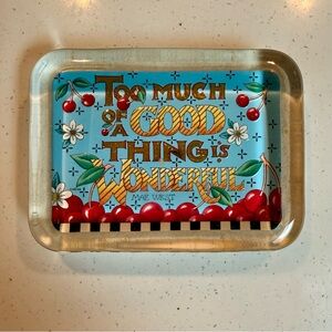 🍒 Vintage Mary Engelbreit Glass Paperweight Cherries "Too Much of a Good Thing"